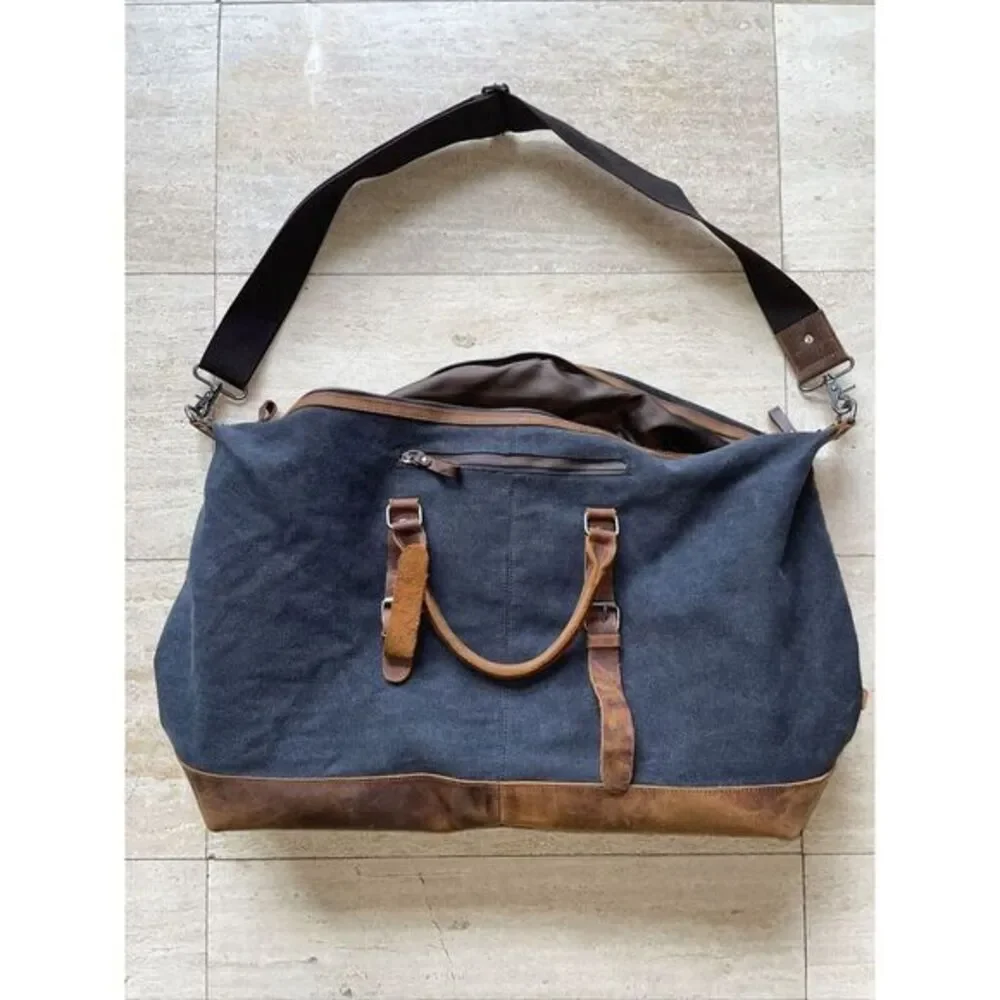 BLUBOON Weekender Overnight Duffel Bag Canvas Leather Rustic‎ 20x9x16
